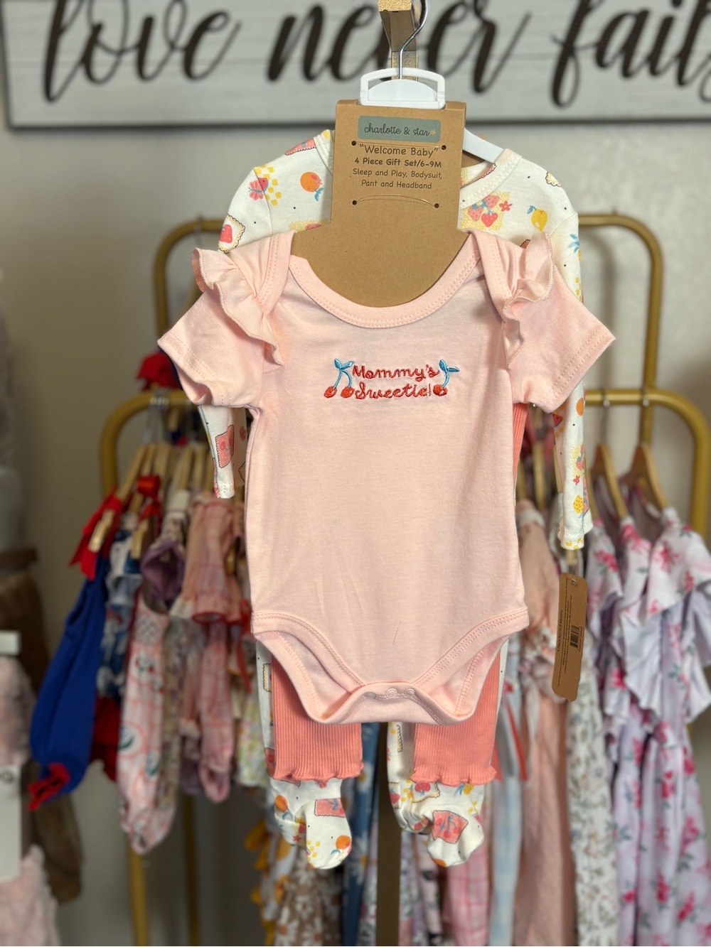Charlotte & Star Baby Girls Pink Ruffle-Sleeve Matching Set - "Mommy's Sweetie"